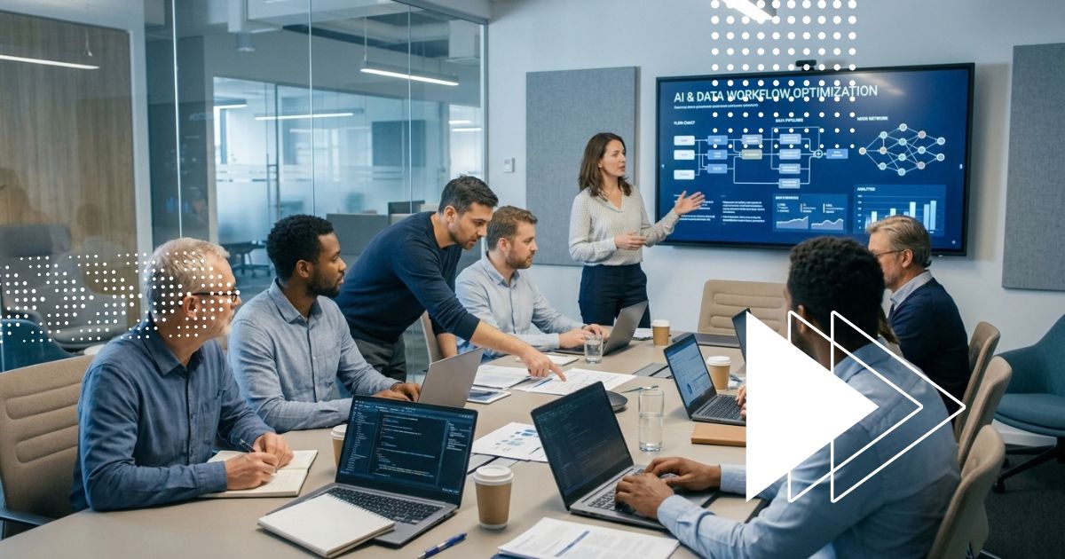 Equipo empresarial en capacitación sobre inteligencia artificial y desarrollo de competencias para la transformación digital. 